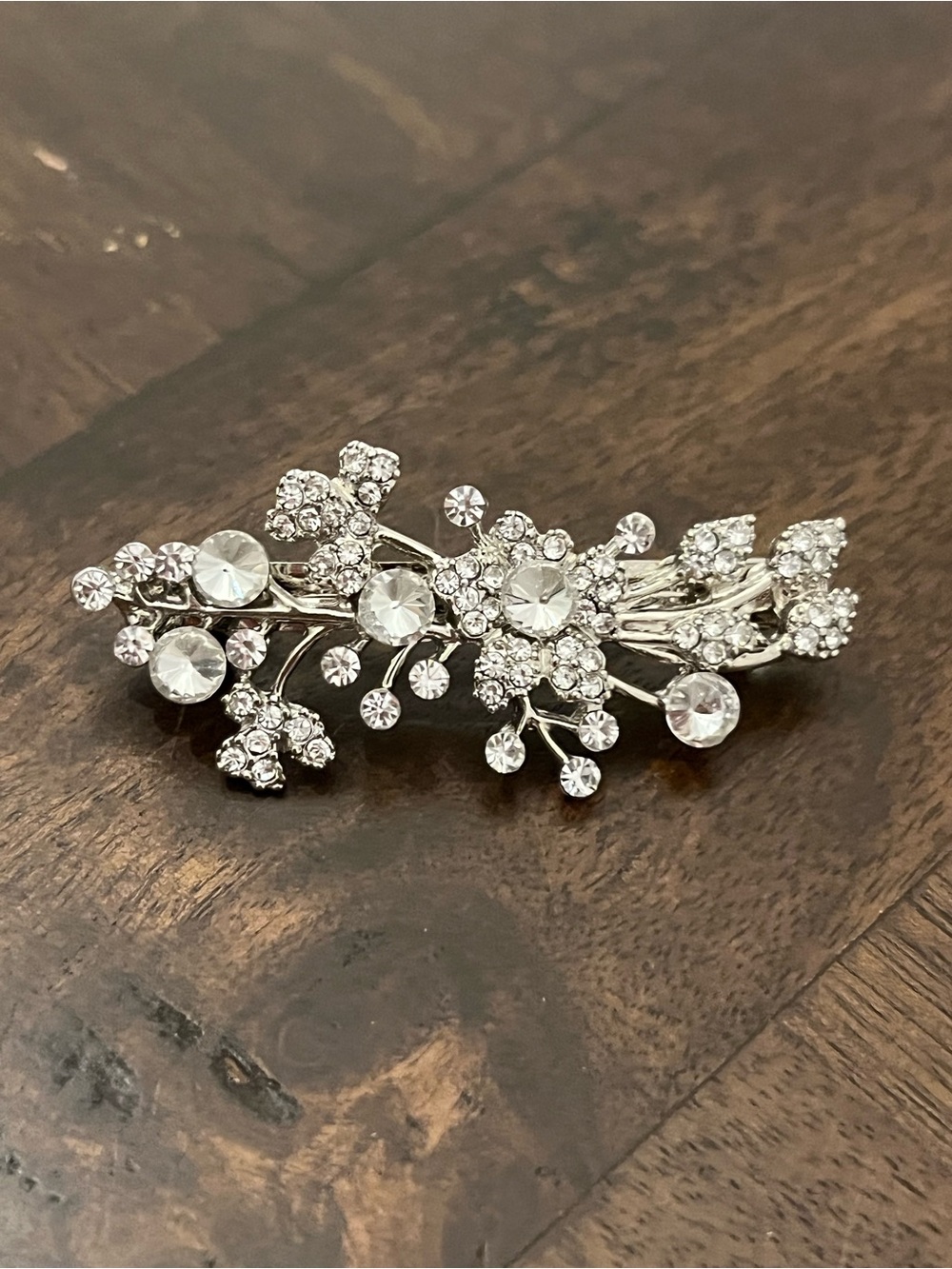 Rhinestone Floral Hair Barrette - Clear Silver Sparkle NWT